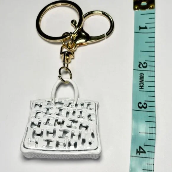 Fashion Jewelry Purse Keychain White Rhinestone Handbag Charm Bling Y2K Designer - Picture 9 of 9